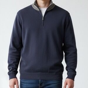 Scott Barber Mens XL Navy Blue 100% Pima Cotton Quarter Zip Pullover Sweater